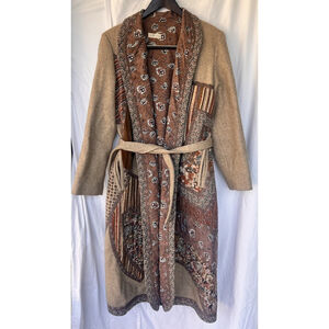 Vintage Backstreet Bohemian Patchwork Coat Wool Belted Southwest Tapestry Medium